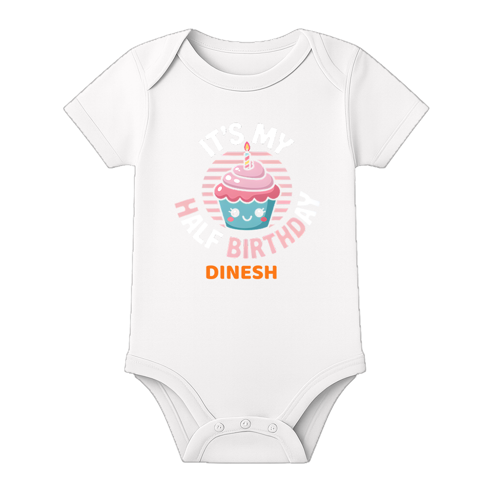 Half Birthday Cake Smash Romper Personalized - WHITE - 0 - 3 Months (Chest 18")
