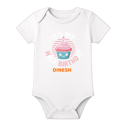 Half Birthday Cake Smash Romper Personalized - WHITE - 0 - 3 Months (Chest 18")