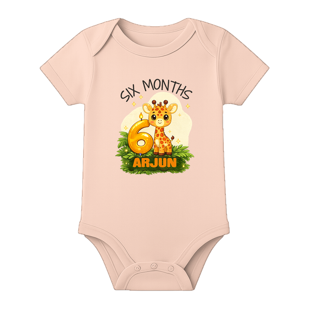 Half Birthday Photoshoot Outfit with Baby Name - BABY PEACH - 0 - 3 Months (Chest 18")