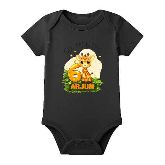 Half Birthday Photoshoot Outfit with Baby Name - BLACK - 0 - 3 Months (Chest 18")