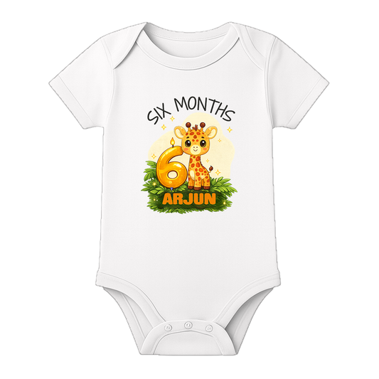 Half Birthday Photoshoot Outfit with Baby Name - WHITE - 0 - 3 Months (Chest 18")
