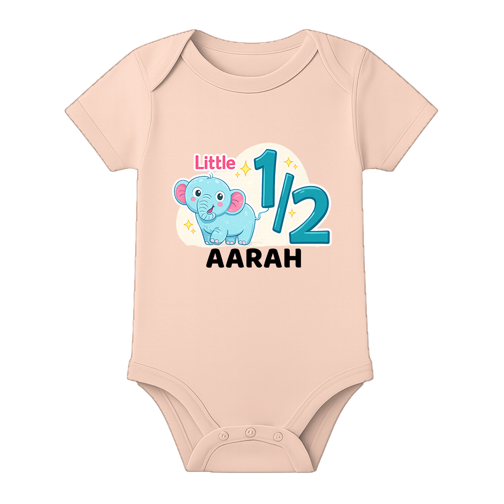 6 Month Milestone Onesie Custom Name Edition - BABY PEACH - 0 - 3 Months (Chest 18")