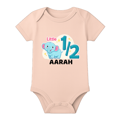 6 Month Milestone Onesie Custom Name Edition - BABY PEACH - 0 - 3 Months (Chest 18")