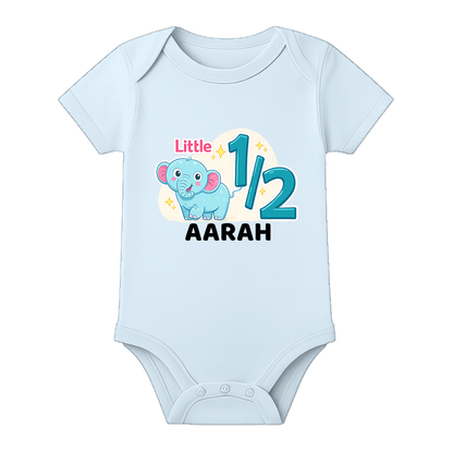 6 Month Milestone Onesie Custom Name Edition - BABY SKY - 0 - 3 Months (Chest 18")