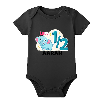 6 Month Milestone Onesie Custom Name Edition - BLACK - 0 - 3 Months (Chest 18")