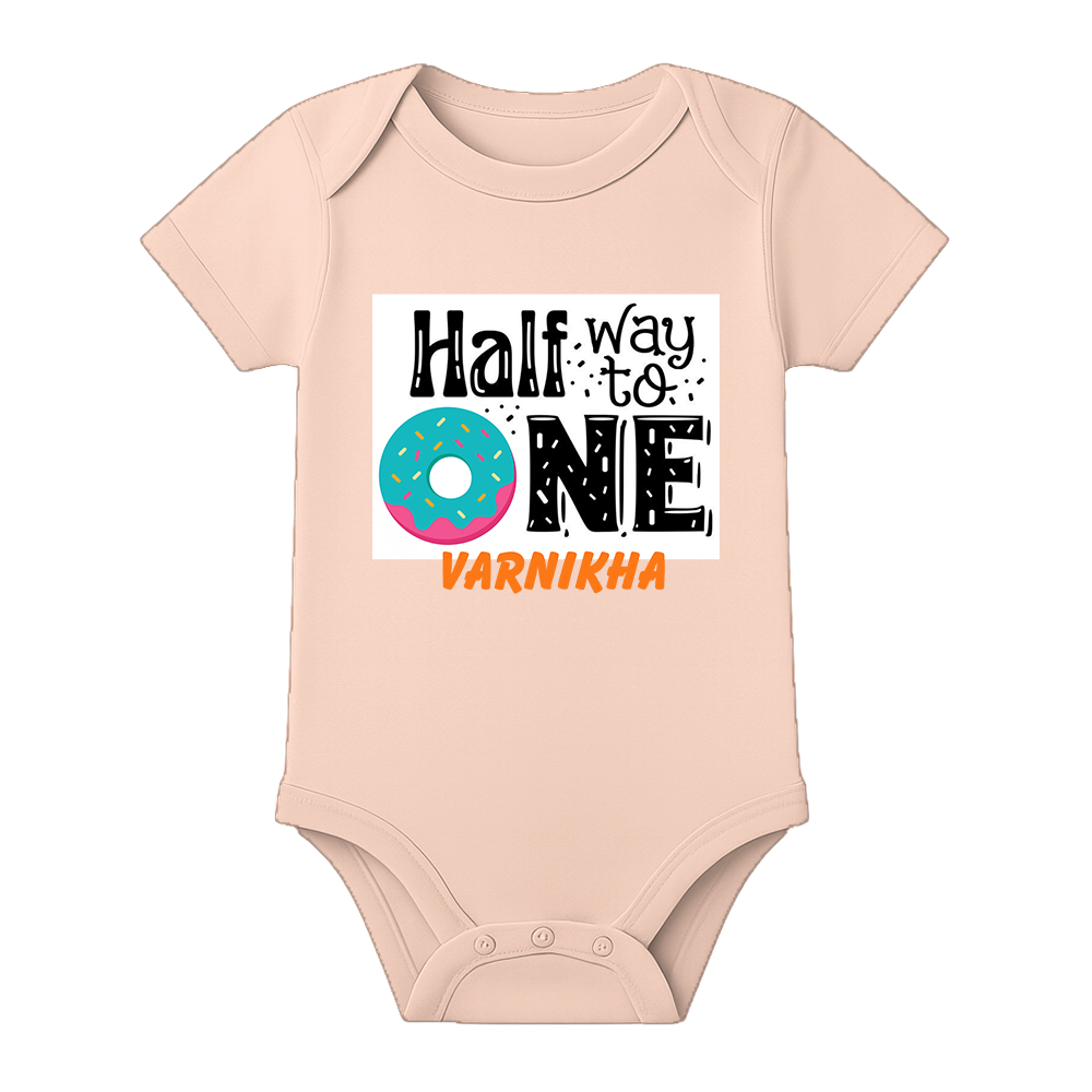 Half Birthday Custom Cotton Romper for Infant - BABY PEACH - 0 - 3 Months (Chest 18")