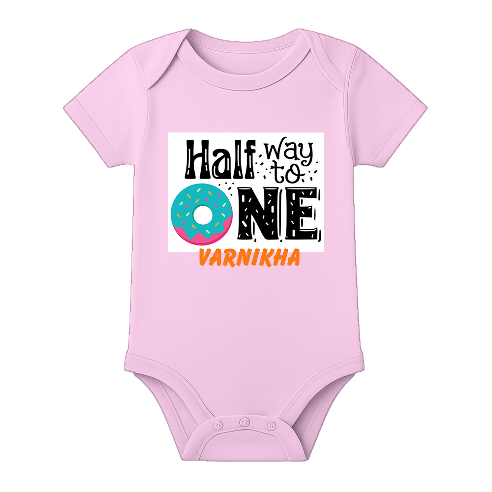 Half Birthday Custom Cotton Romper for Infant - BABY PINK - 0 - 3 Months (Chest 18")