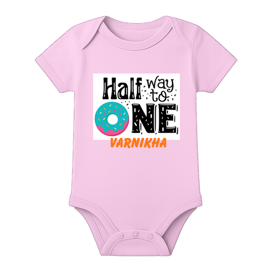 Half Birthday Custom Cotton Romper for Infant - BABY PINK - 0 - 3 Months (Chest 18")