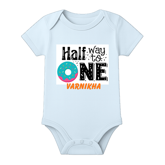 Half Birthday Custom Cotton Romper for Infant - BABY SKY - 0 - 3 Months (Chest 18")