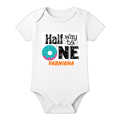 Half Birthday Custom Cotton Romper for Infant - WHITE - 0 - 3 Months (Chest 18")