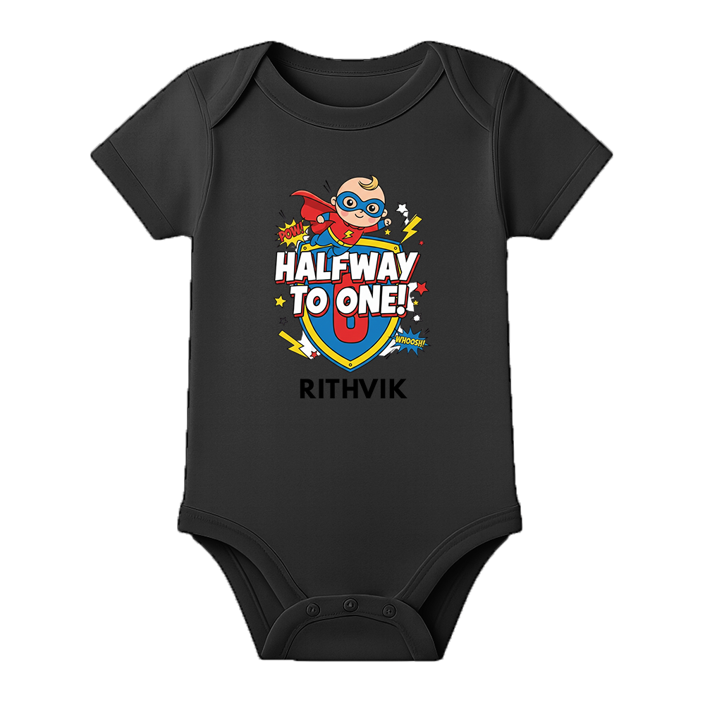 My Half Birthday Baby Bodysuit Name Printed - BLACK - 0 - 3 Months (Chest 18")