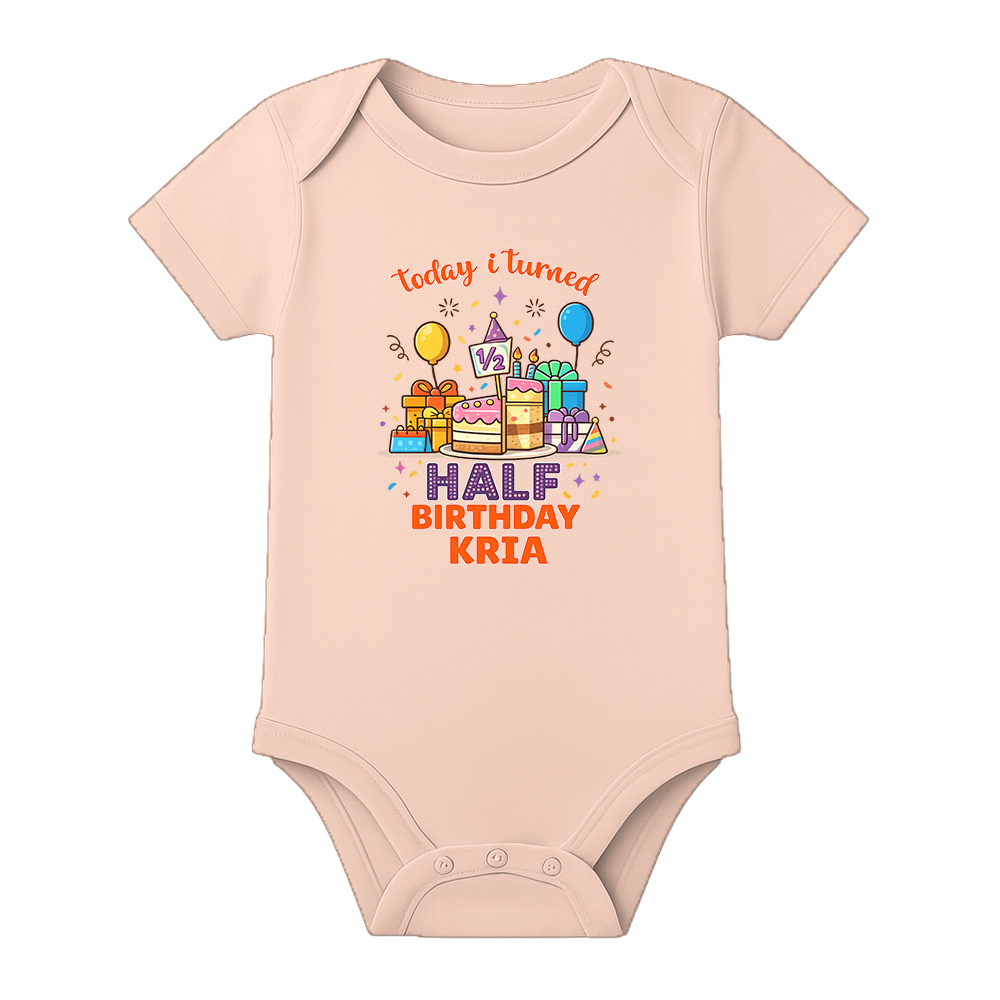 6 Month Birthday Celebration Romper Personalized - BABY PEACH - 0 - 3 Months (Chest 18")