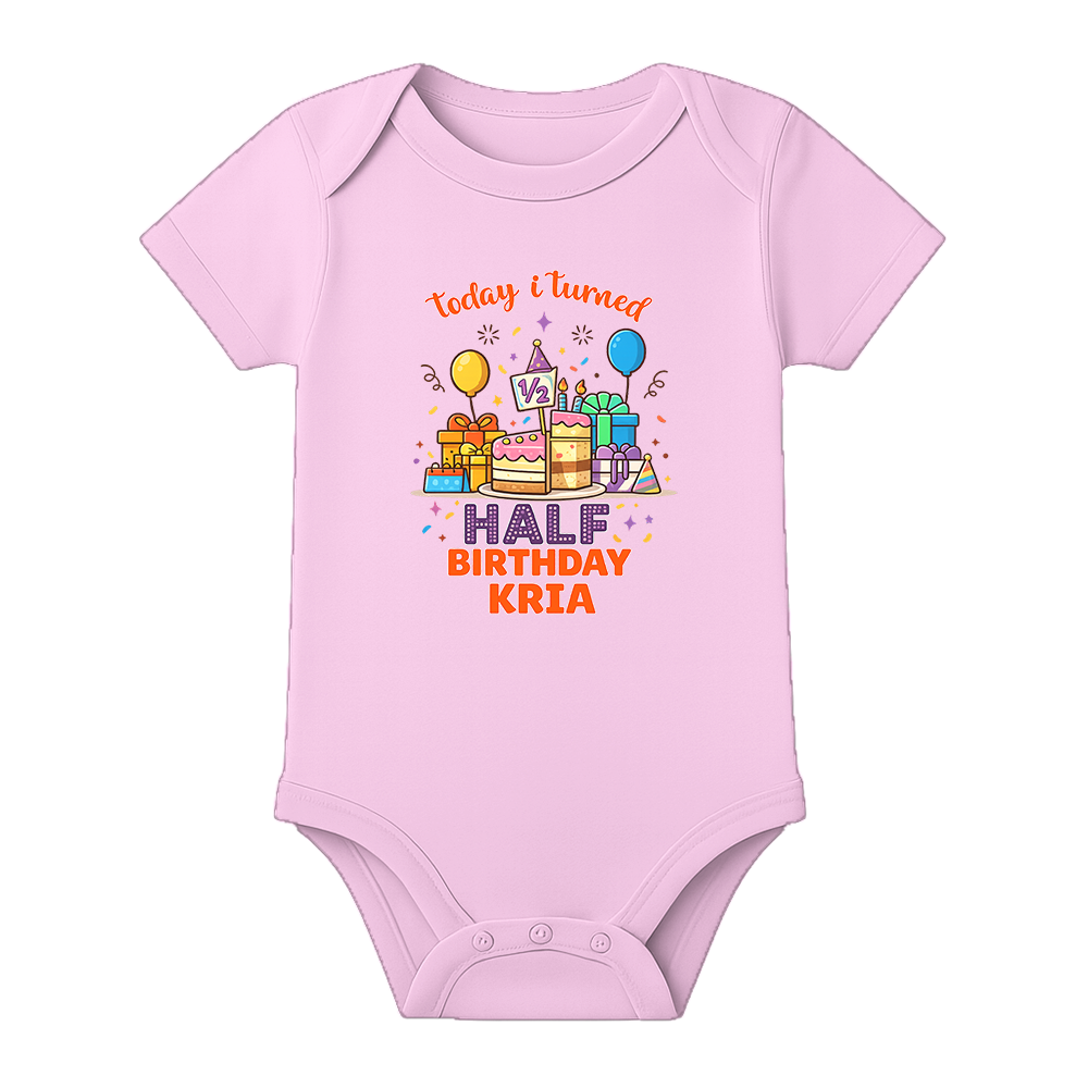6 Month Birthday Celebration Romper Personalized - BABY PINK - 0 - 3 Months (Chest 18")