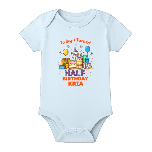 6 Month Birthday Celebration Romper Personalized - BABY SKY - 0 - 3 Months (Chest 18")