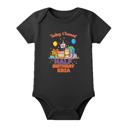 6 Month Birthday Celebration Romper Personalized - BLACK - 0 - 3 Months (Chest 18")