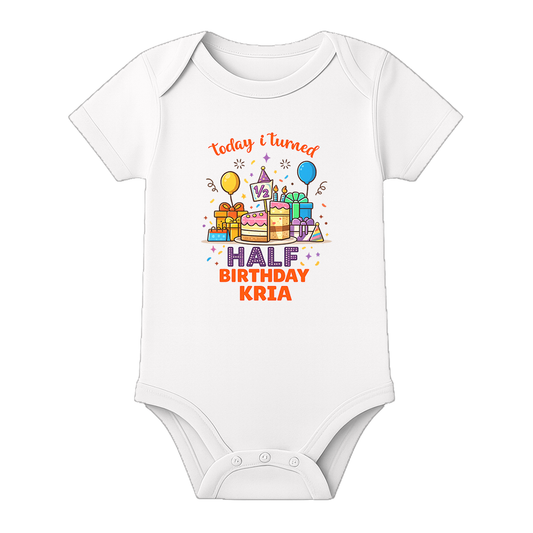 6 Month Birthday Celebration Romper Personalized - WHITE - 0 - 3 Months (Chest 18")