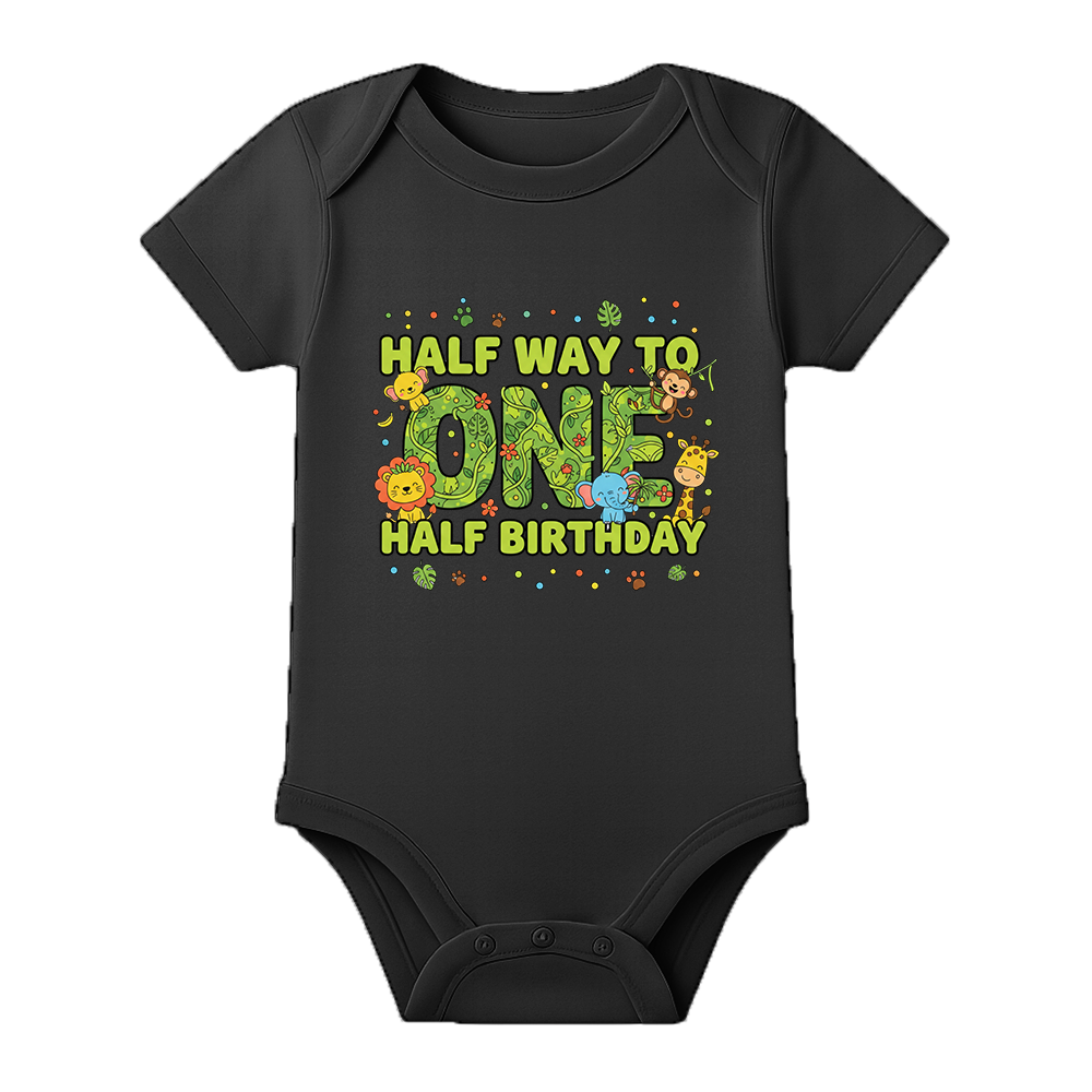 Half Birthday Baby Outfit India Custom Name - BLACK - 0 - 3 Months (Chest 18")