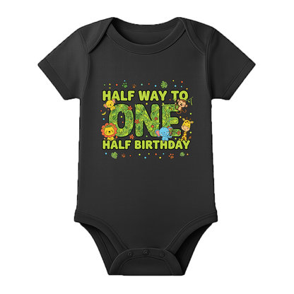 Half Birthday Baby Outfit India Custom Name - BLACK - 0 - 3 Months (Chest 18")