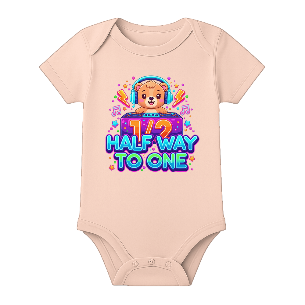 Six Month Special Baby Onesie with Name - BABY PEACH - 0 - 3 Months (Chest 18")