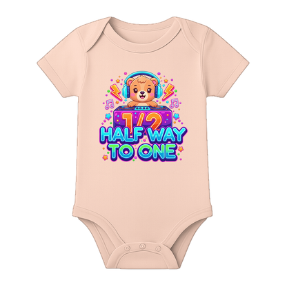 Six Month Special Baby Onesie with Name - BABY PEACH - 0 - 3 Months (Chest 18")
