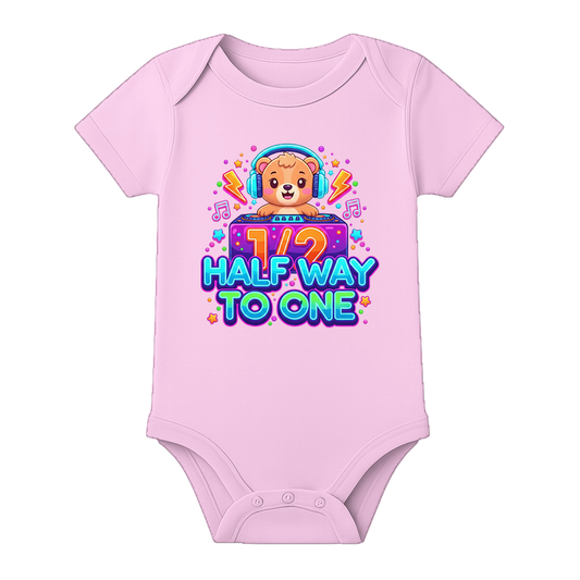 Six Month Special Baby Onesie with Name - BABY PINK - 0 - 3 Months (Chest 18")