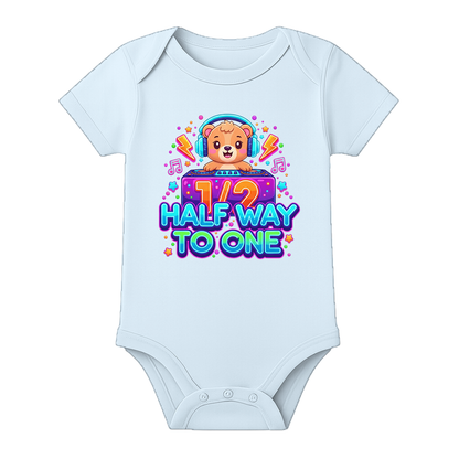 Six Month Special Baby Onesie with Name - BABY SKY - 0 - 3 Months (Chest 18")