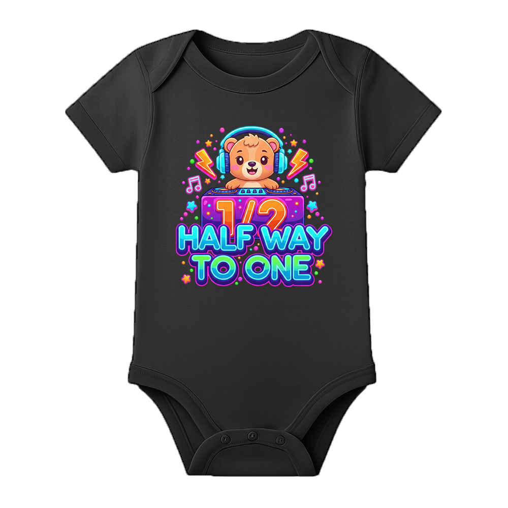 Six Month Special Baby Onesie with Name - BLACK - 0 - 3 Months (Chest 18")