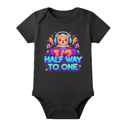 Six Month Special Baby Onesie with Name - BLACK - 0 - 3 Months (Chest 18")