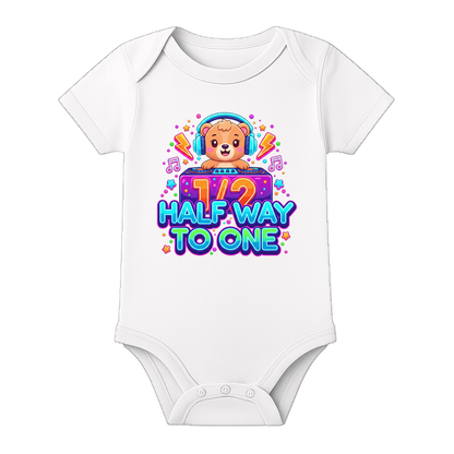 Six Month Special Baby Onesie with Name - WHITE - 0 - 3 Months (Chest 18")