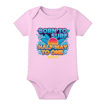 Half Birthday Baby Girl Romper Personalized - BABY PINK - 0 - 3 Months (Chest 18")
