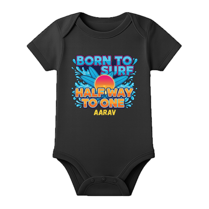 Half Birthday Baby Girl Romper Personalized - BLACK - 0 - 3 Months (Chest 18")