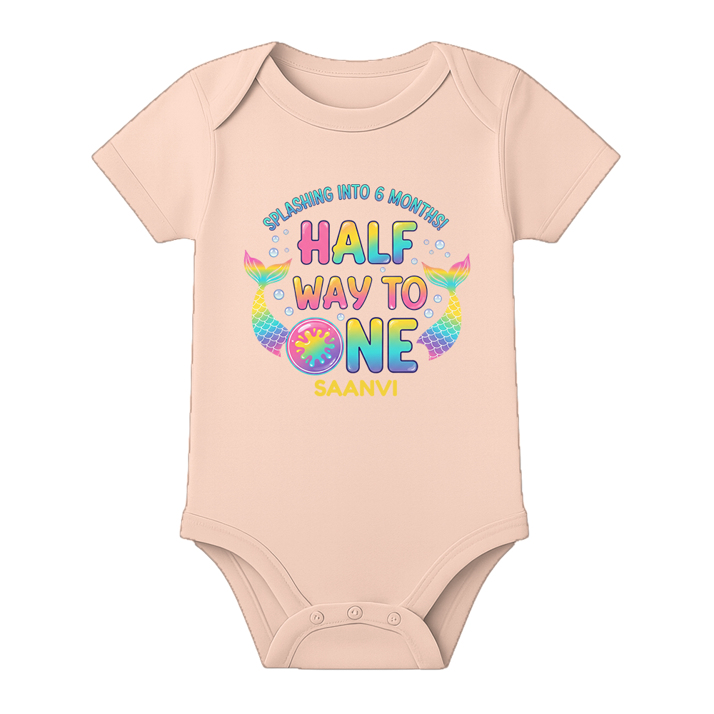 6 Months Complete Baby Romper Name Print - BABY PEACH - 0 - 3 Months (Chest 18")