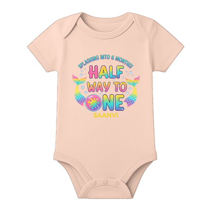 6 Months Complete Baby Romper Name Print - BABY PEACH - 0 - 3 Months (Chest 18")