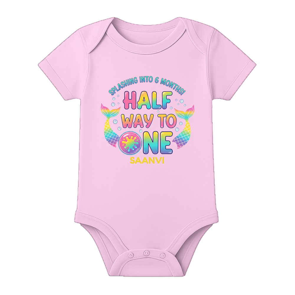 6 Months Complete Baby Romper Name Print - BABY PINK - 0 - 3 Months (Chest 18")