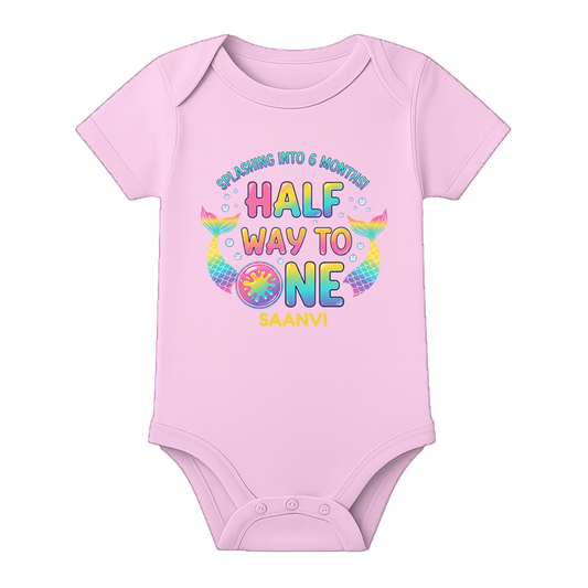 6 Months Complete Baby Romper Name Print - BABY PINK - 0 - 3 Months (Chest 18")