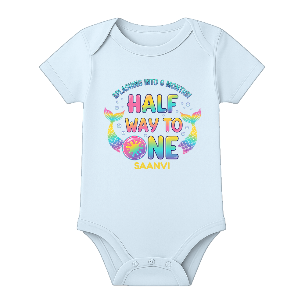 6 Months Complete Baby Romper Name Print - BABY SKY - 0 - 3 Months (Chest 18")