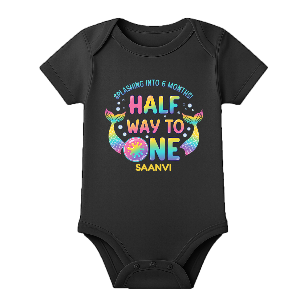 6 Months Complete Baby Romper Name Print - BLACK - 0 - 3 Months (Chest 18")