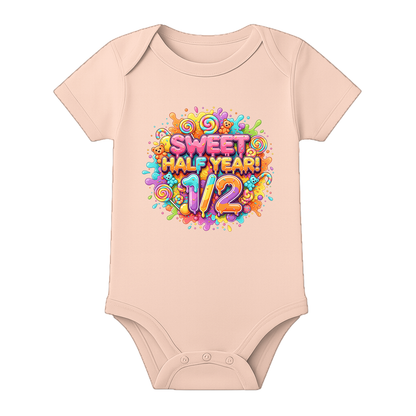 Half Birthday Memory Keepsake Onesie Personalized - BABY PEACH - 0 - 3 Months (Chest 18")