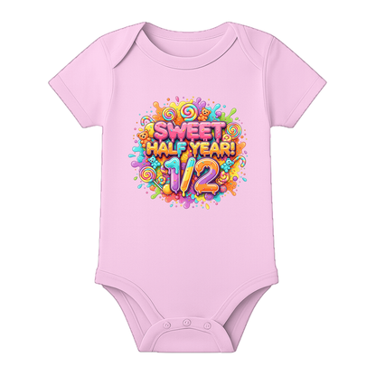 Half Birthday Memory Keepsake Onesie Personalized - BABY PINK - 0 - 3 Months (Chest 18")
