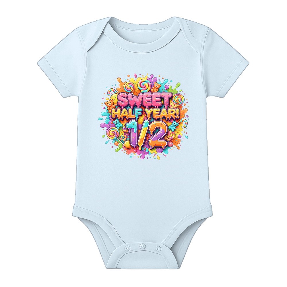 Half Birthday Memory Keepsake Onesie Personalized - BABY SKY - 0 - 3 Months (Chest 18")