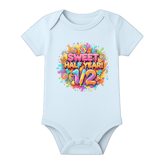 Half Birthday Memory Keepsake Onesie Personalized - BABY SKY - 0 - 3 Months (Chest 18")