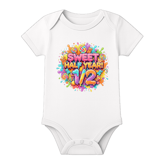 Half Birthday Memory Keepsake Onesie Personalized - WHITE - 0 - 3 Months (Chest 18")
