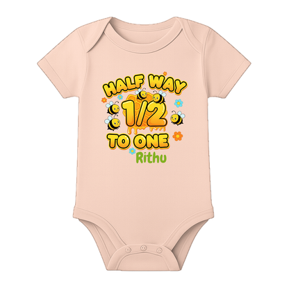 Six Month Milestone Celebration Romper Custom - BABY PEACH - 0 - 3 Months (Chest 18")