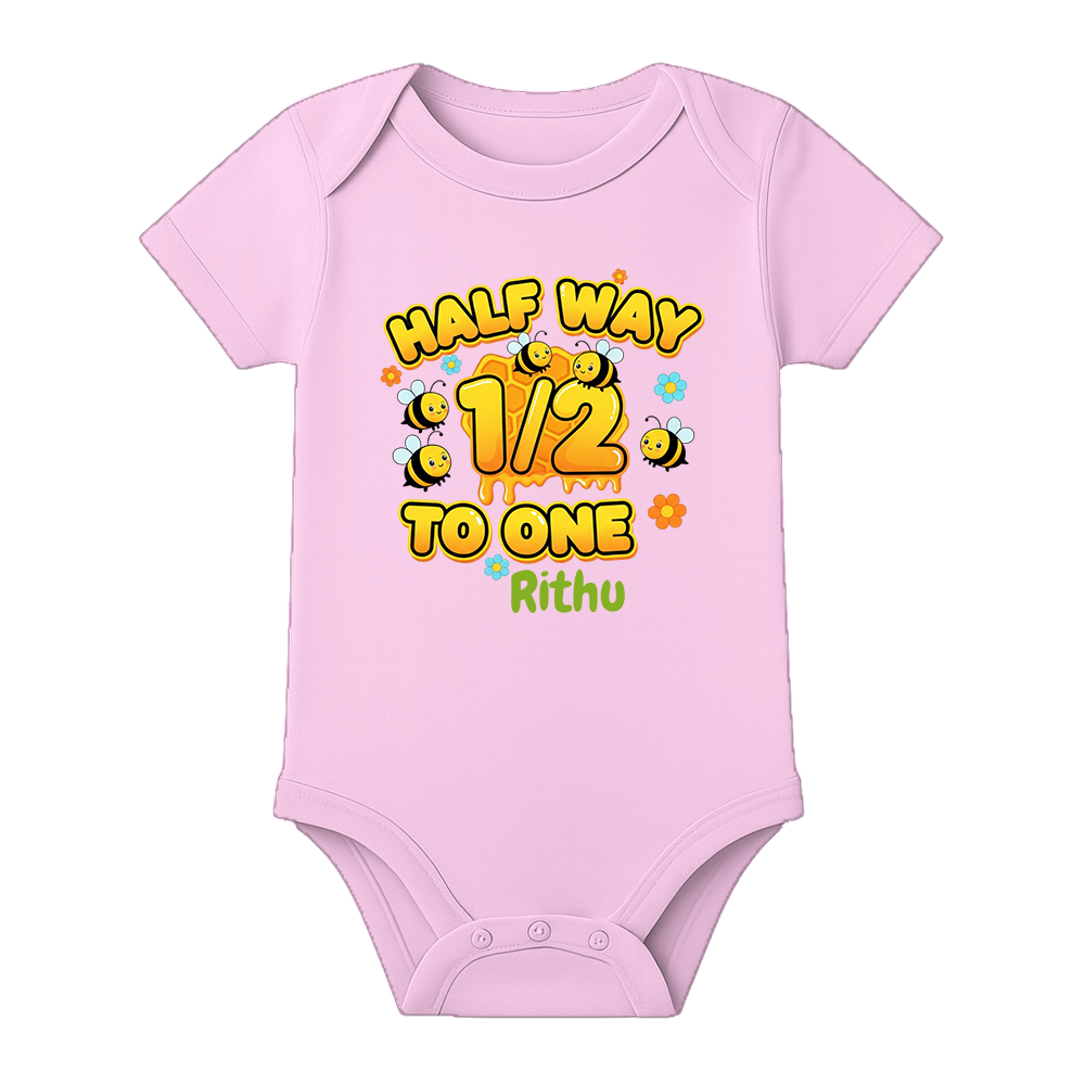 Six Month Milestone Celebration Romper Custom - BABY PINK - 0 - 3 Months (Chest 18")