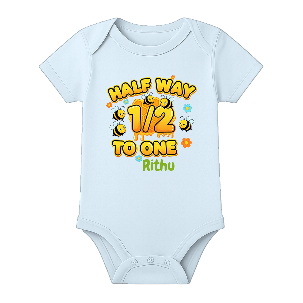 Six Month Milestone Celebration Romper Custom - BABY SKY - 0 - 3 Months (Chest 18")