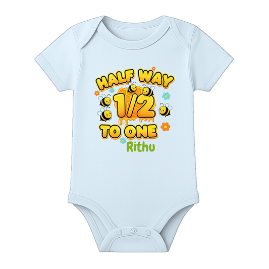 Six Month Milestone Celebration Romper Custom - BABY SKY - 0 - 3 Months (Chest 18")