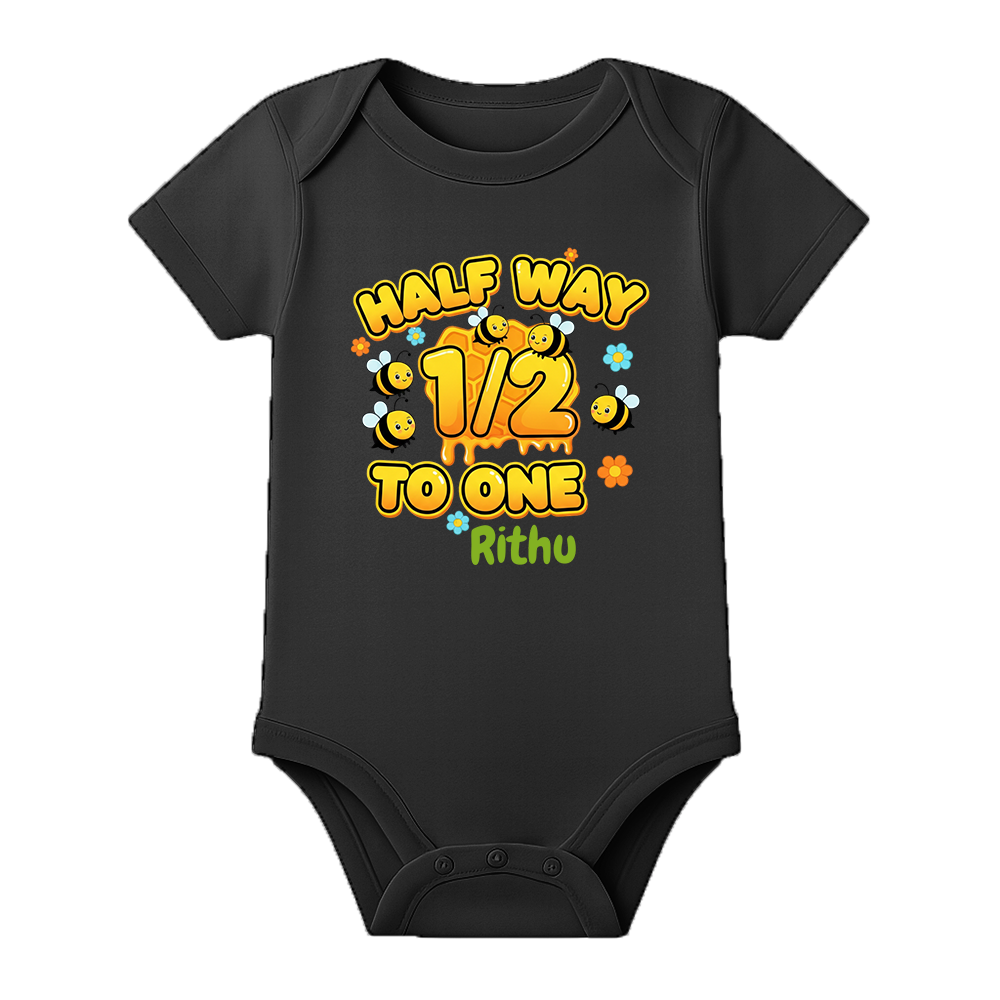 Six Month Milestone Celebration Romper Custom - BLACK - 0 - 3 Months (Chest 18")