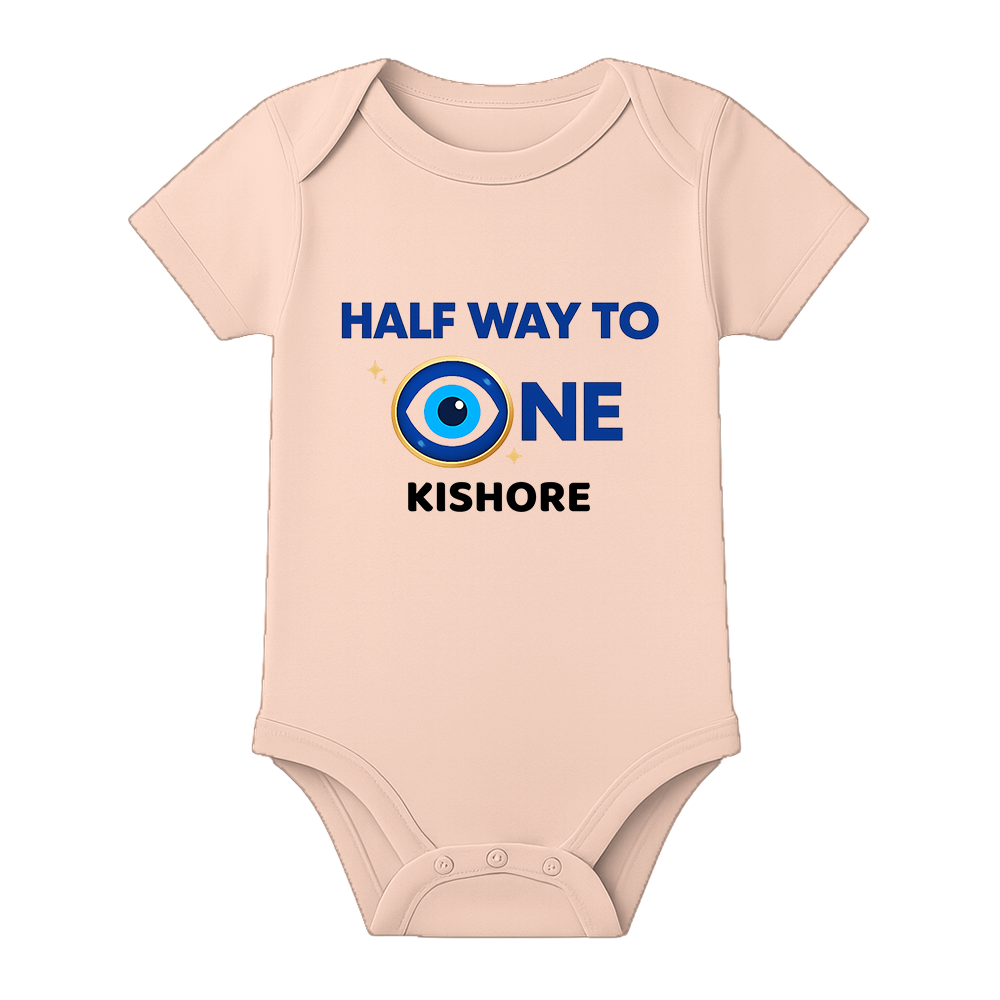 Half Birthday Theme Baby Romper with Name - BABY PEACH - 0 - 3 Months (Chest 18")