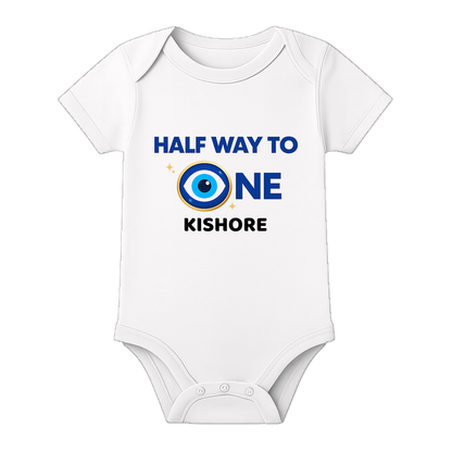 Half Birthday Theme Baby Romper with Name - WHITE - 0 - 3 Months (Chest 18")