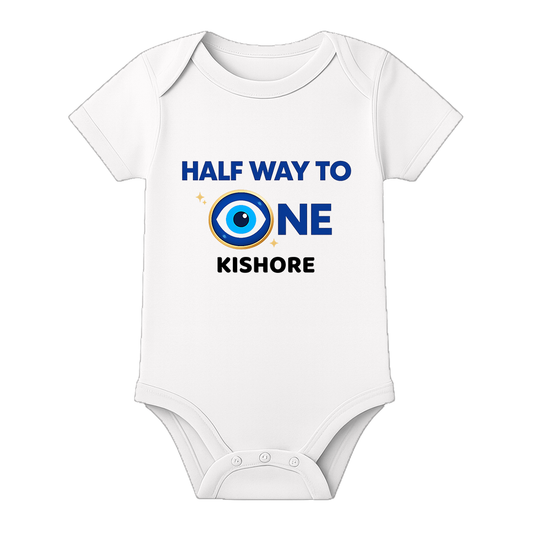 Half Birthday Theme Baby Romper with Name - WHITE - 0 - 3 Months (Chest 18")